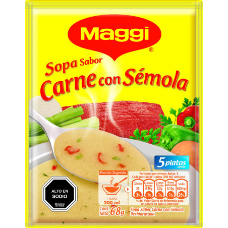 Sopa carne con sémola frontal